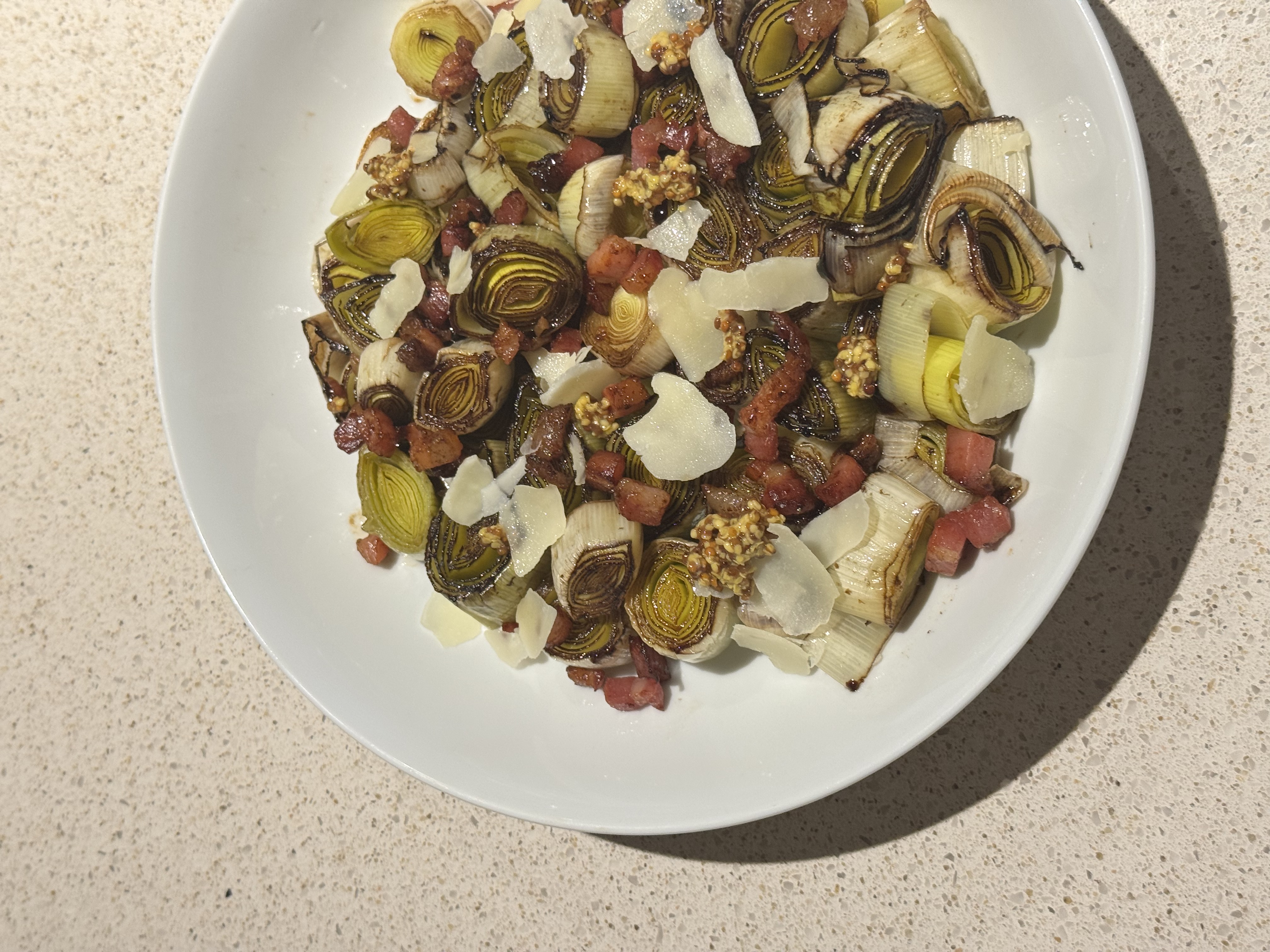 Charred Leek Pancetta Parmesan Salad