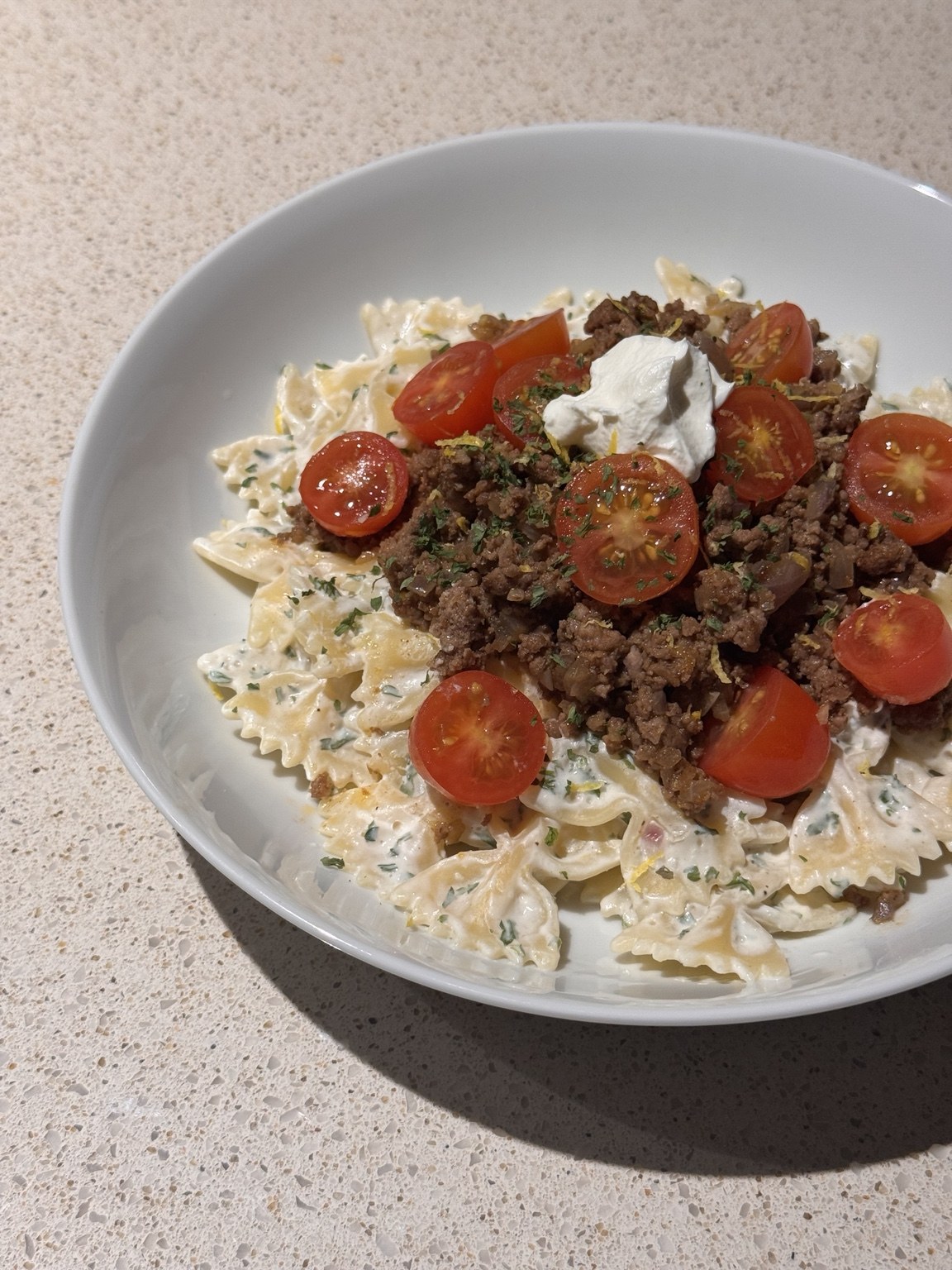 Creamy Beef Bowtie Pasta