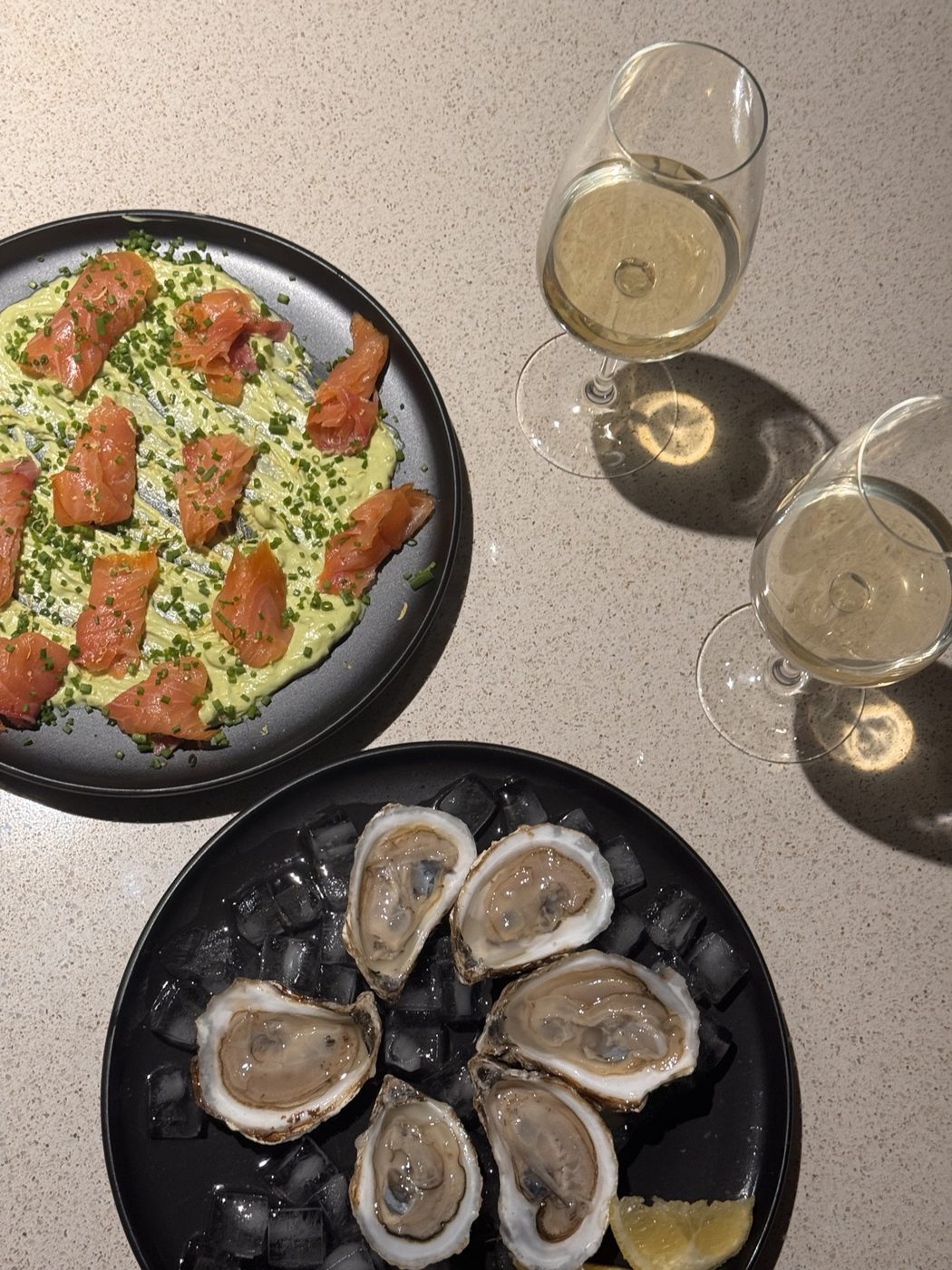 Black Plates, Warm Light, White Wine
