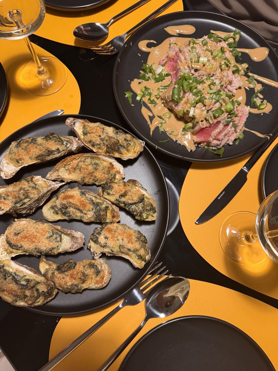 Seared Tuna & Oysters Rockefeller Table