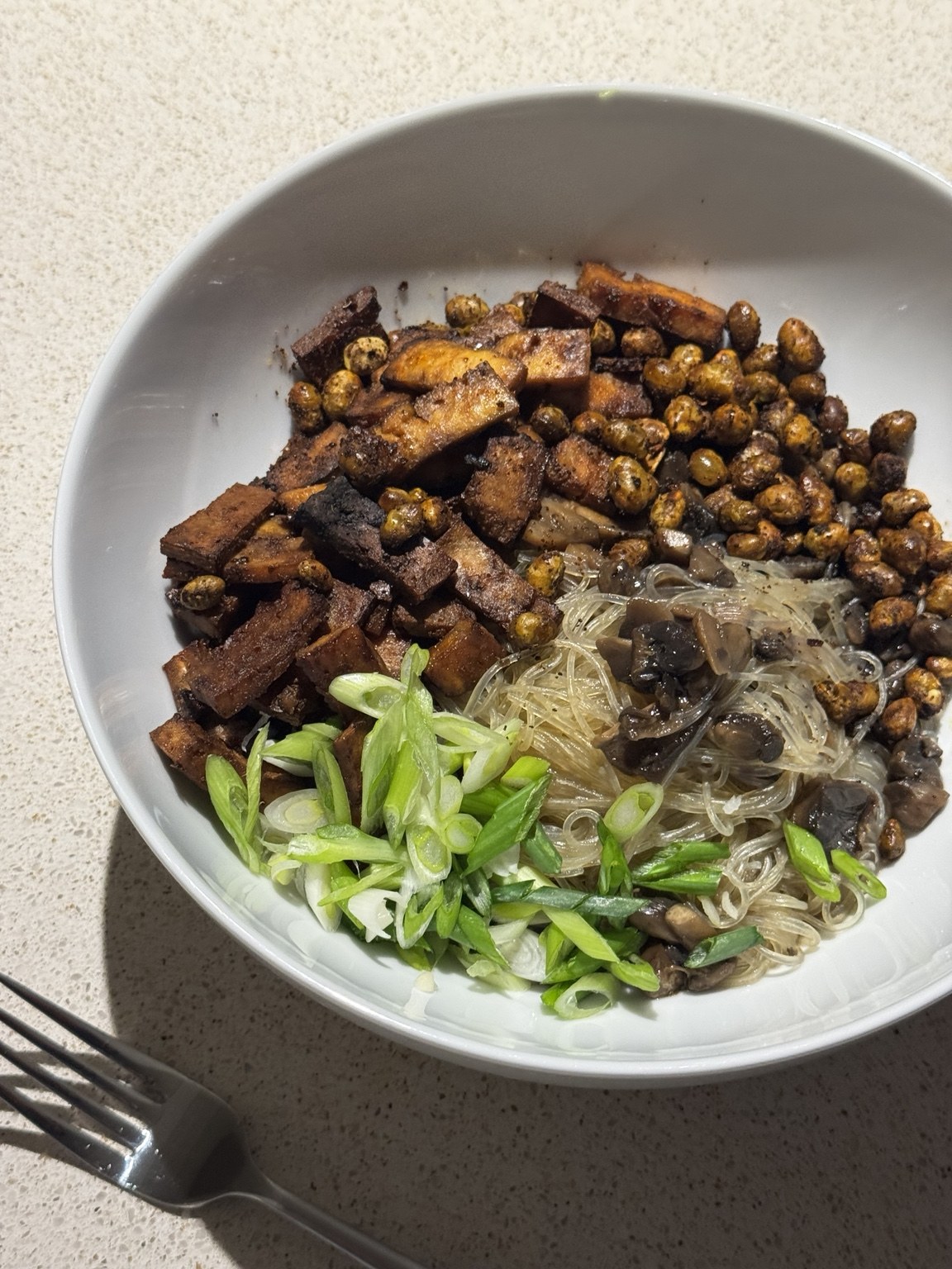 Tofu Glass Noodle Crispy Edamame Bowl