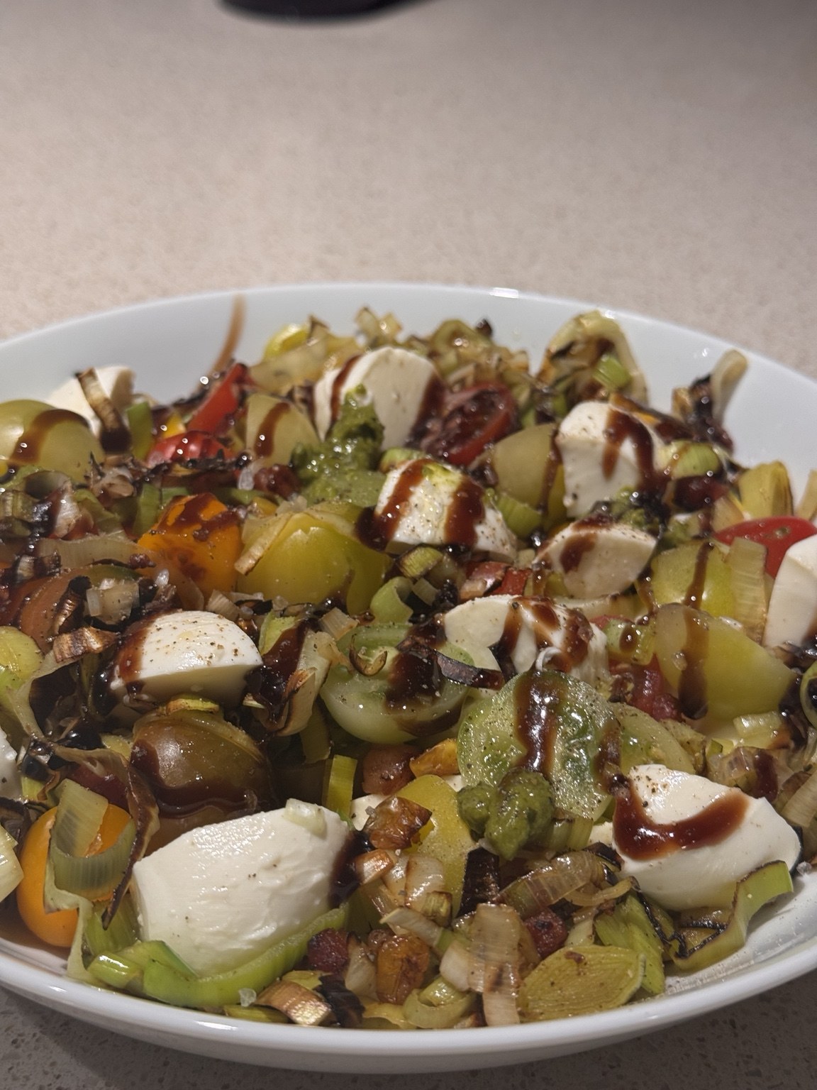 Tomato Mozzarella Charred Leek Salad